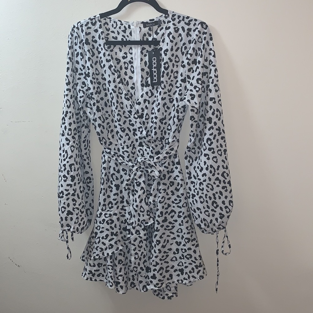 NWT Leopard Print Faux Wrap/Ruffle Hem Dress